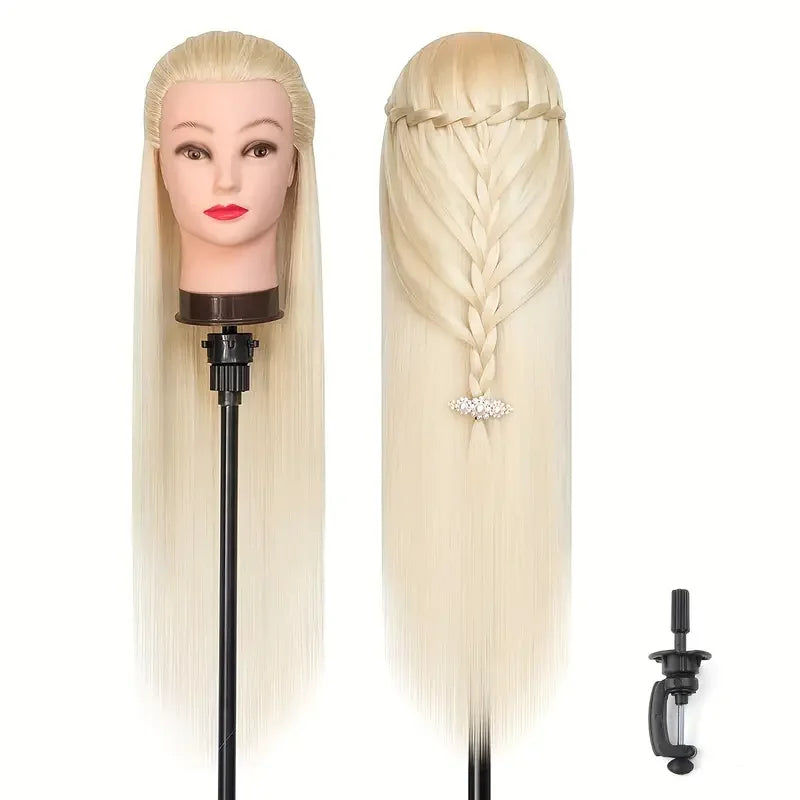 Mannequin Head with Long Synthetic Hair – Hairdresser Training Doll for Braiding & Styling Practice