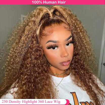 Invisi-Strap 360 Full Lace Human Hair Wig – Pre-Plucked Deep Curly, 250% Density, HD Lace Frontal Colored Wig