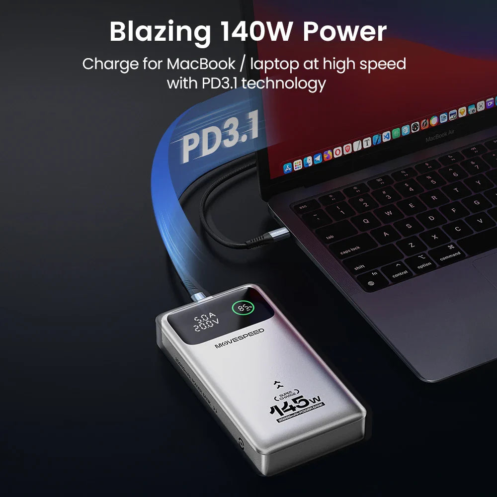 MOVESPEED M25Pro 140W Power Bank – 25000mAh Portable External Battery with Type C Fast Charge for iPhone, MacBook & Laptop