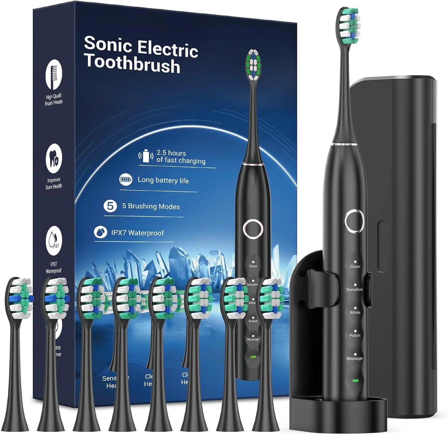 Rtauys S5 Upgraded Sonic Electric Toothbrush – Rechargeable Toothbrush for Adults & Kids 12+, 8 Brush Heads, IPX7 Waterproof with Travel Case