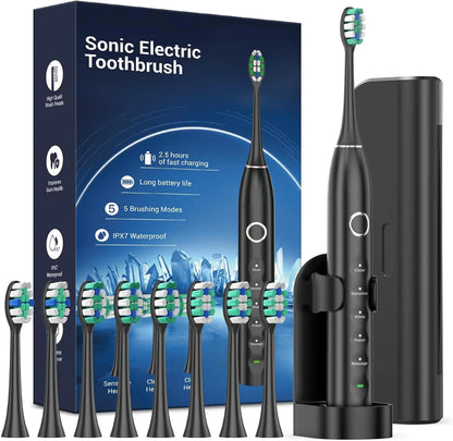 Rtauys S5 Upgraded Sonic Electric Toothbrush – Rechargeable Toothbrush for Adults & Kids 12+, 8 Brush Heads, IPX7 Waterproof with Travel Case