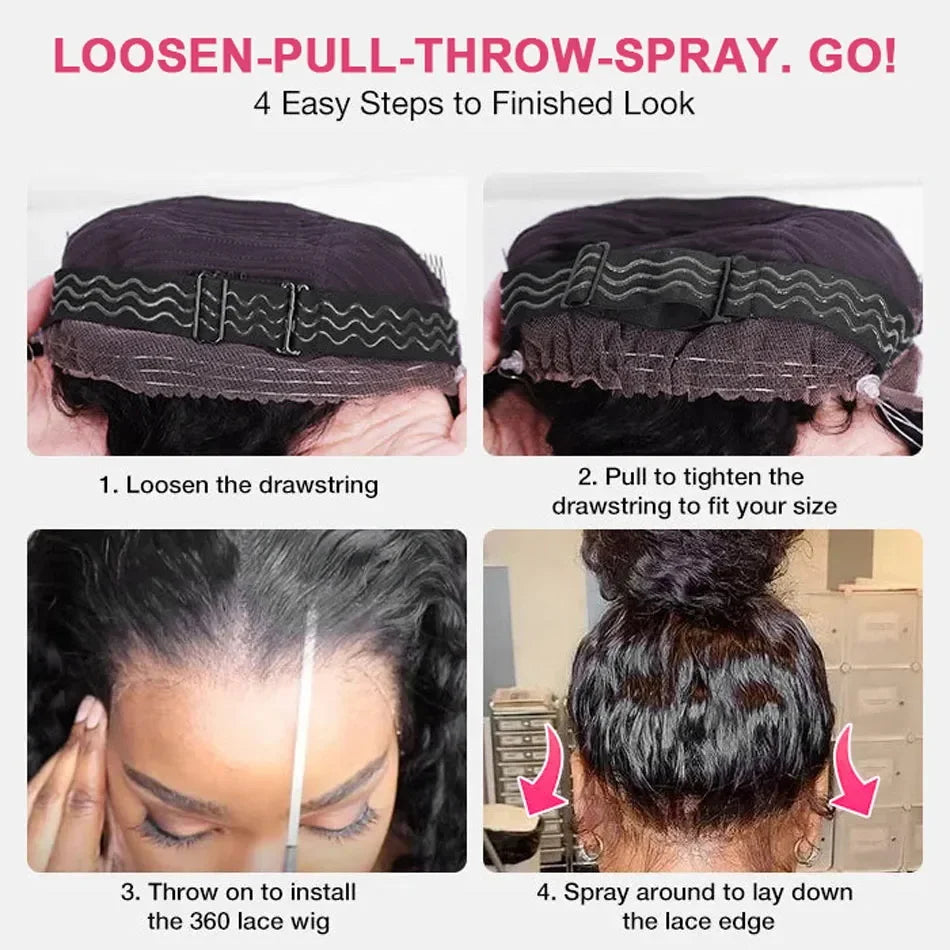 Invisi Strap 360 Lace Frontal Wig – Pre-Plucked Deep Curly Glueless Human Hair Wig, Pre-Cut Full Lace Wig
