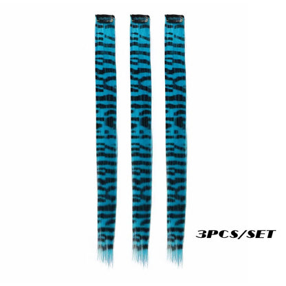 3-Piece Colorful Stripe Hair Extensions - Long Straight Synthetic Clip-In Hair Pieces for Parties & Halloween