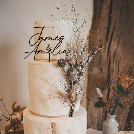 Personalized Wedding Cake Topper – Custom Last Name, Rustic Mr & Mrs Cake Decoration for Weddings