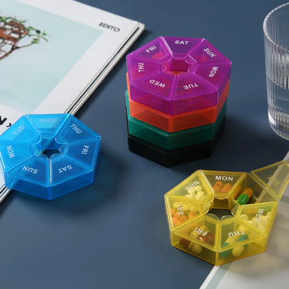 7 Day Weekly Pillbox – Tablet Holder & Medicine Organizer with Color-Coded Compartments