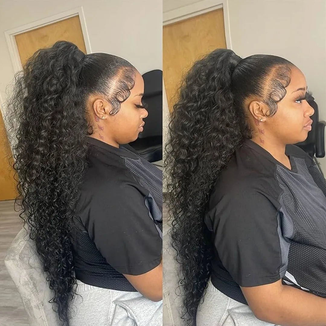 250 Density Deep Curly Wave 360 HD Lace Front Human Hair Wig – Water Wave 13x6 Lace Frontal Glueless Wig, 100% Human Hair