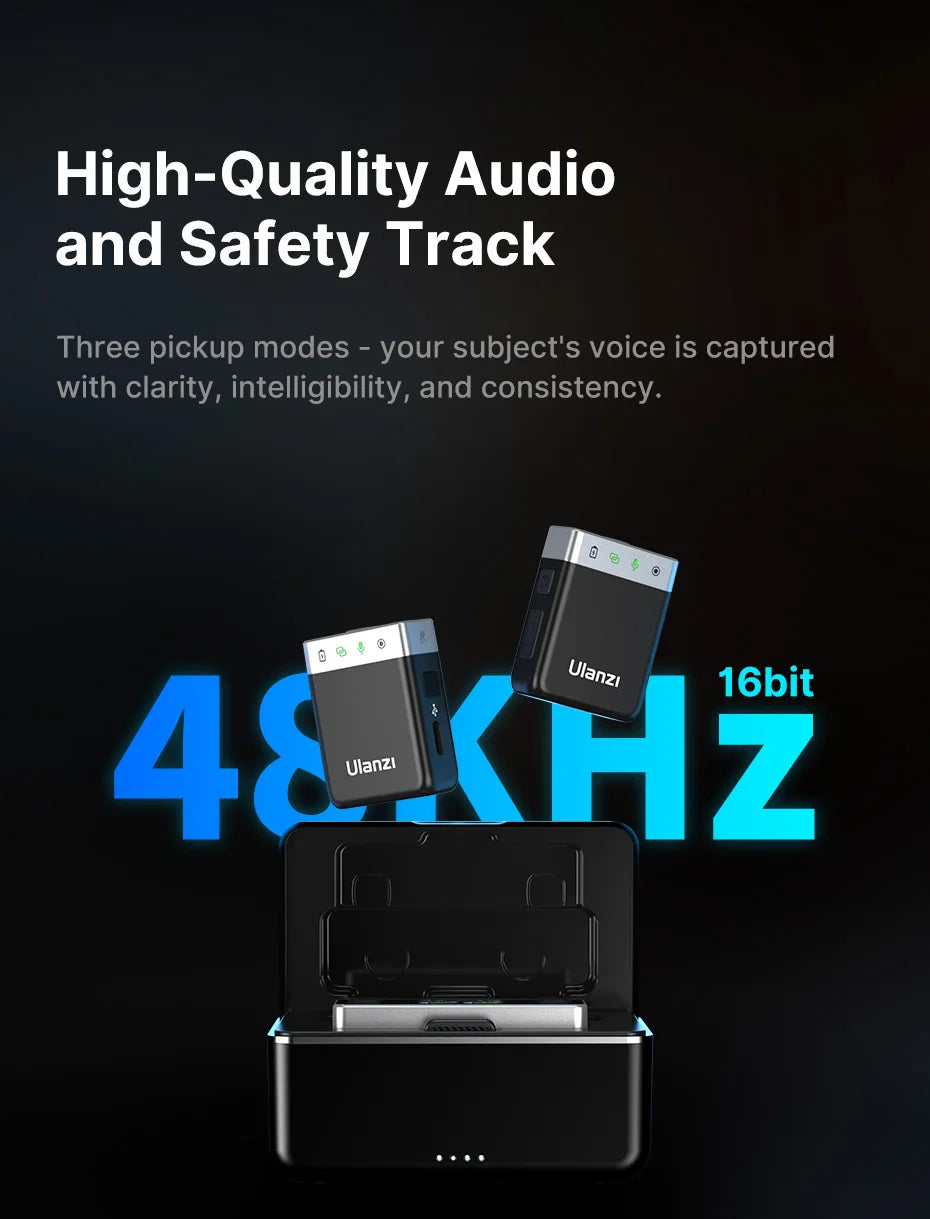 Ulanzi AM18 U-Mic 2.4G Wireless Stereo Microphone – 100m Dual-Channel Recording for DSLR, iOS, Android & PC Live Interviews