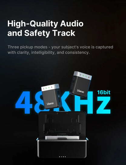 Ulanzi AM18 U-Mic 2.4G Wireless Stereo Microphone – 100m Dual-Channel Recording for DSLR, iOS, Android & PC Live Interviews