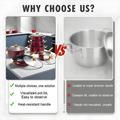 12-Piece Red Cookware Set – Stainless Steel Non-Stick Kitchen Cookware Collection