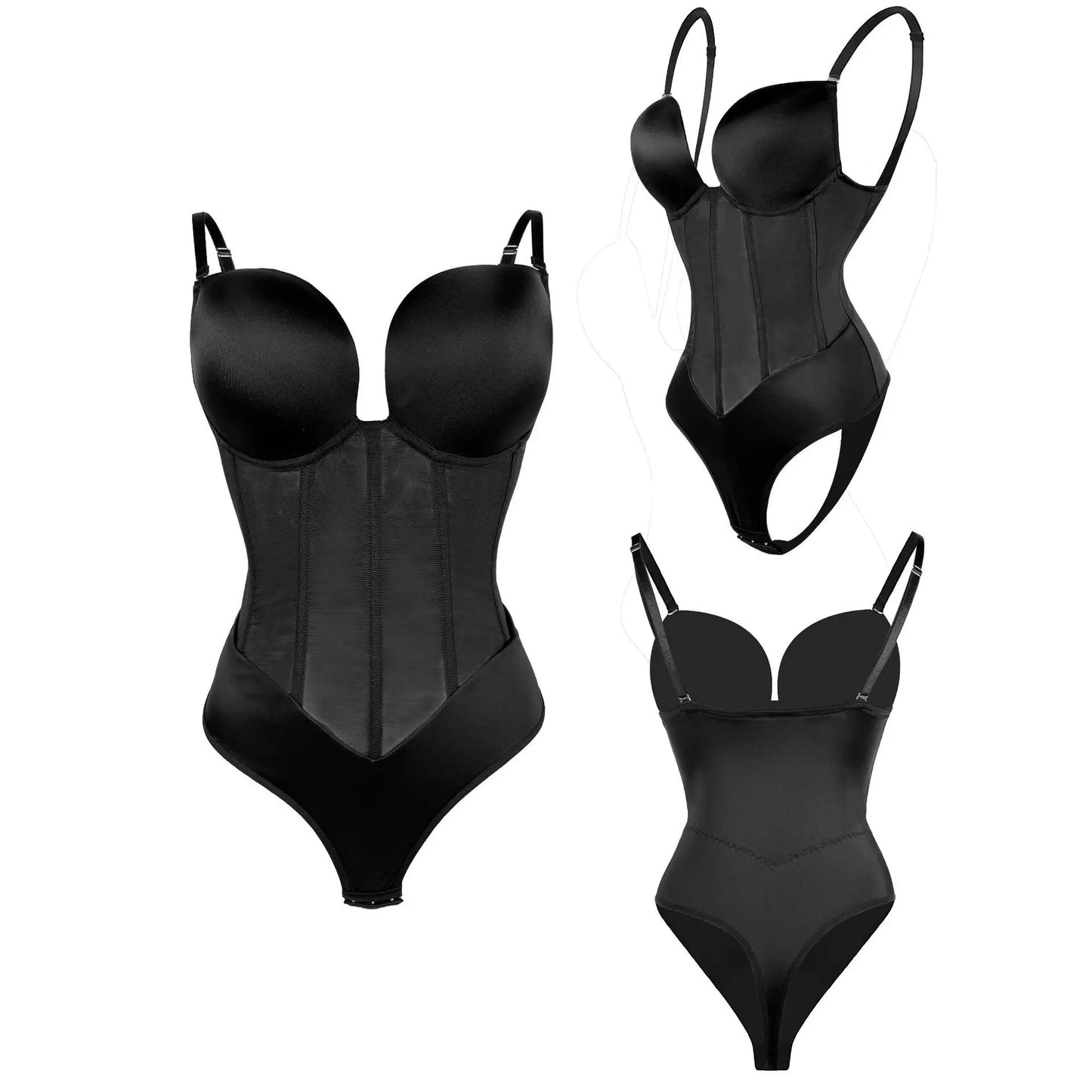 Women’s Shapewear Bodysuit Jumpsuit – Tummy Control Waist Trainer Push-Up Bustier Slimming Body Shaper for Dresses & Evening Wear
