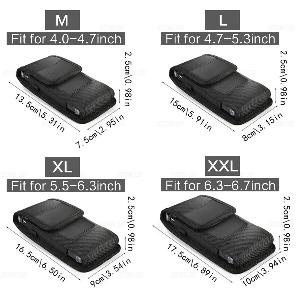 Vertical Nylon Cell Phone Belt Clip Holster Pouch: Wallet Card Holder Case Cover for 4.0inch-6.7inch Phones - iPhone, Samsung, and More