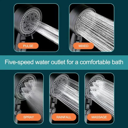 High Pressure Shower Head with Hose – 5 Modes Adjustable, Water-Saving Spray Nozzle with One-Key Stop for Bathroom Accessories