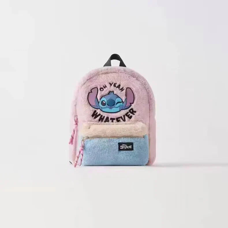 Disney Stitch Plush Autumn Backpack - Hello Kitty Cute Color-Block Bag for Kids, Perfect School Gift