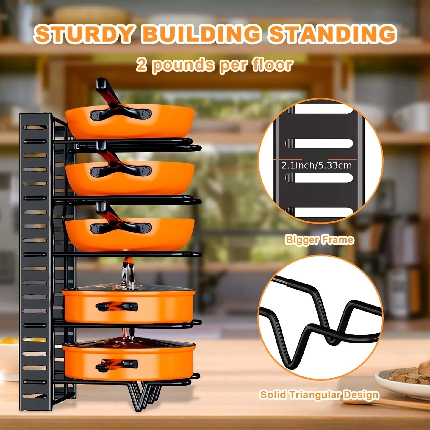 8-Tier Metal Pot Rack Organizer – Durable Space-Saving Cabinet Holder for Pots, Pans & Lids