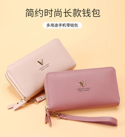 Long Women’s PU Leather Wallet – Double Zipper Tassel Clutch with Coin Purse & Card Holder