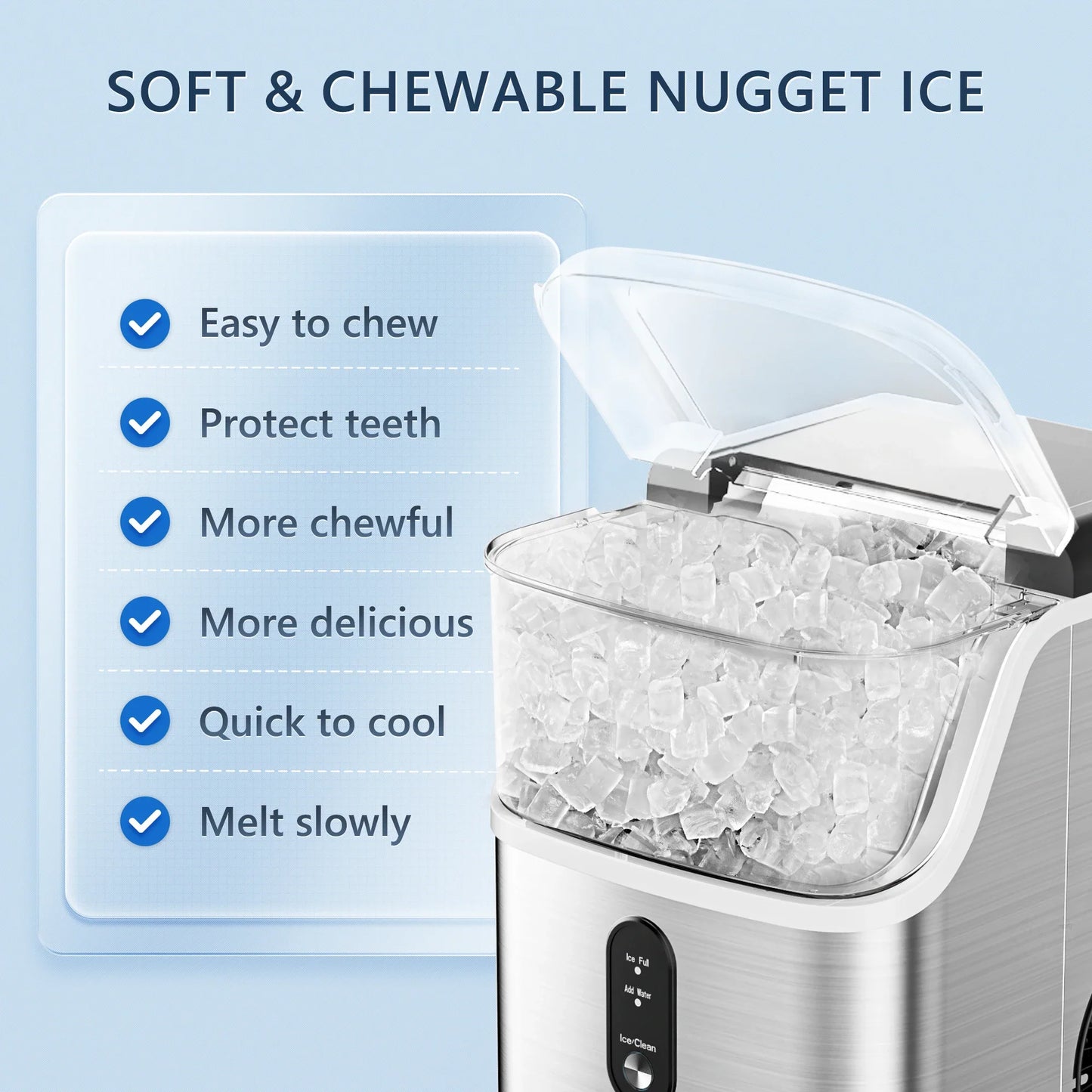 SIMZLIFE Nugget Ice Maker Countertop – 34lbs/Day Portable Ice Machine with Basket, Scoop & Self-Cleaning, Silver