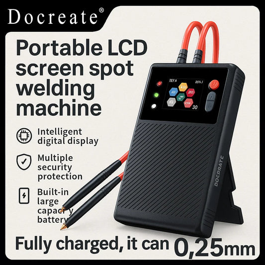 DOCREATE TK-10A Portable Spot Welder 1200A – LCD Display, 8000mAh Battery, Dual Pulse Welding for 0.25mm Nickel Strip