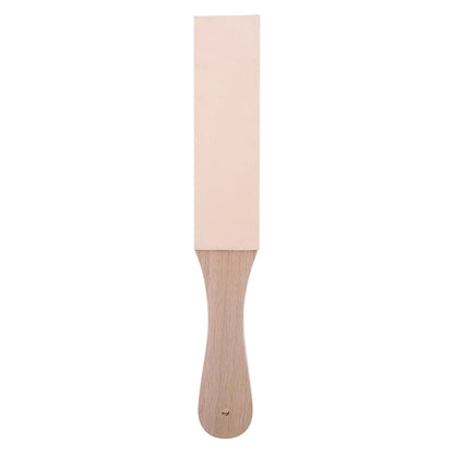 STONEGO Handmade Leather Sharpening Strop: Wooden Handle Razor Polishing Board for Double-Sided Razor Knives - Home Sharpening Tool