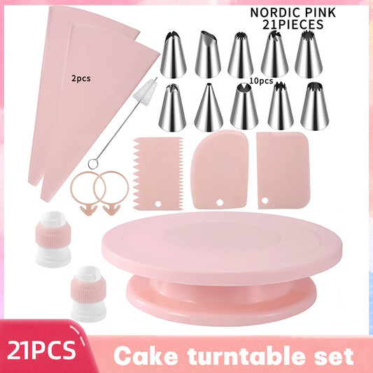 Cake Decorating Tools Kit – Pastry Turntable, Piping Nozzles, Bags & Icing Scraper Set for Baking