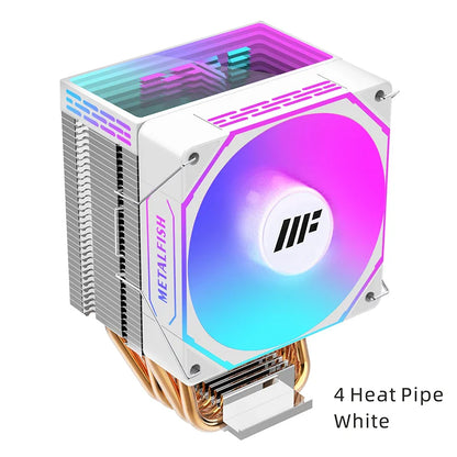 METALFISH White CPU Cooler – ARGB PWM Silent Fan Radiator 4-Pin High Performance Air Cooling for Intel LGA1700/1200/115X/1366/2011 & AMD AM5/AM4/x99/x79