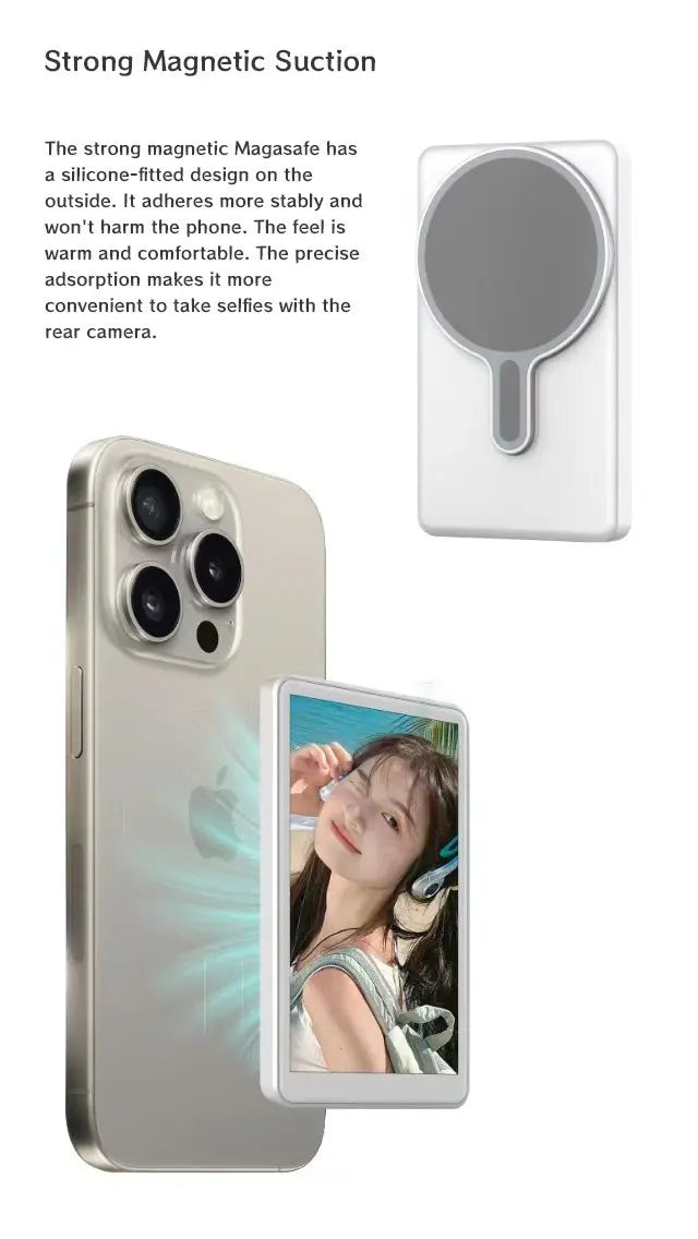 Magnetic Phone Monitor for Vlog – Self-Timer Rear Camera Screen for Live Streaming & Content Creation