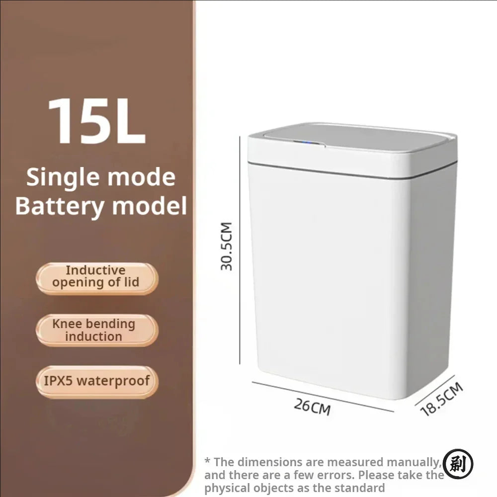 White 15L Touchless Smart Sensor Trash Can – Electronic Bathroom Garbage Bin with Auto Bagging, Smart Home Compatible