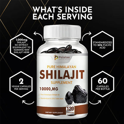 Shilajit Supplements - 120 Capsules for Enhanced Nutrient Absorption, Detoxification & Stress Relief