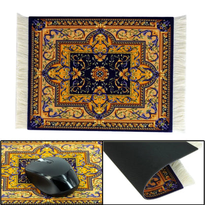 Persian Mini Woven Rug Mousepad - Retro Style Carpet Pattern Cup Laptop PC Mouse Pad with Fringe - Home Office Table Decor Craft