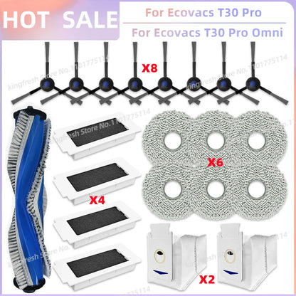 Replacement Parts for Ecovacs T30 Pro Omni & YEEDI M12 Ultra Plus – Main Roller, Side Brush, Filter, Dust Bag, Mop Cloth