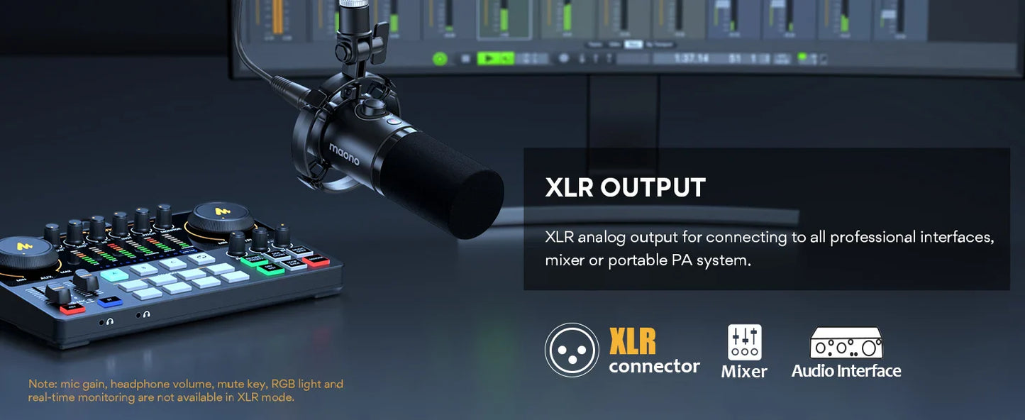 Maono PD200X XLR/USB Dynamic Microphone – Metal Gaming & Streaming Mic with Tap-to-Mute and Gain Control