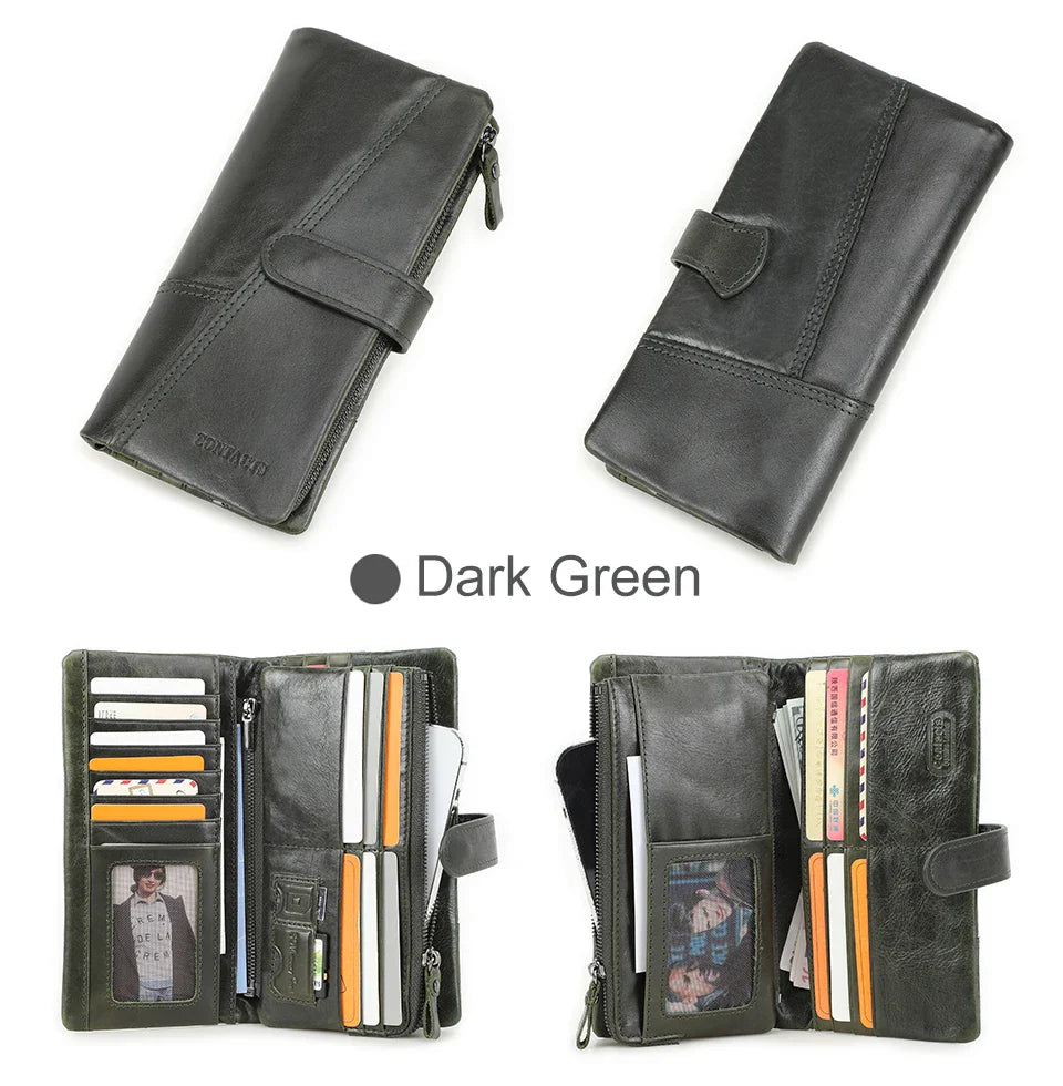 Women's Genuine Leather Long Wallet – Fashion Clutch with Coin Purse, Card Holder & Phone Pocket by Contact's