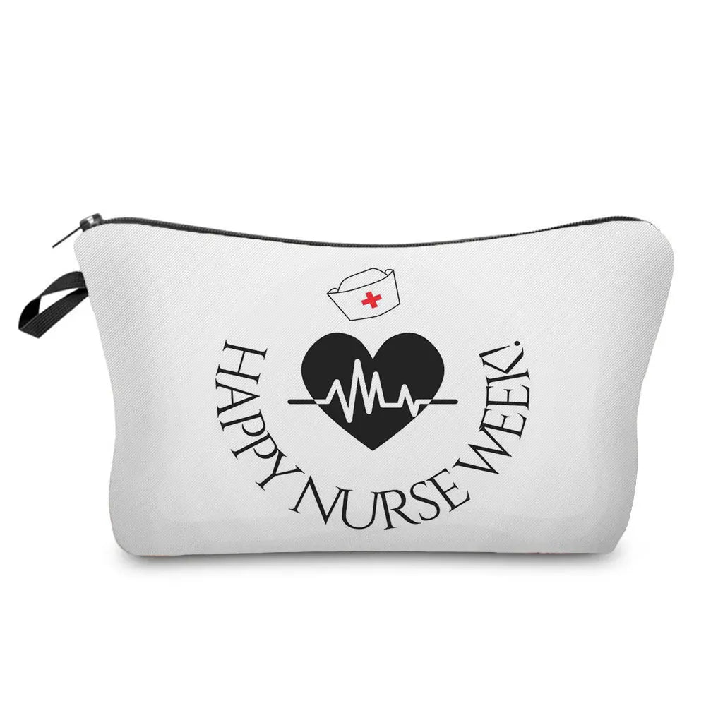 Organizer Toiletry Kit - Cartoon Letter Print Cosmetic Bag for Nurses, Doctors, Travel Makeup Bag, Women's Pencil Case Gift