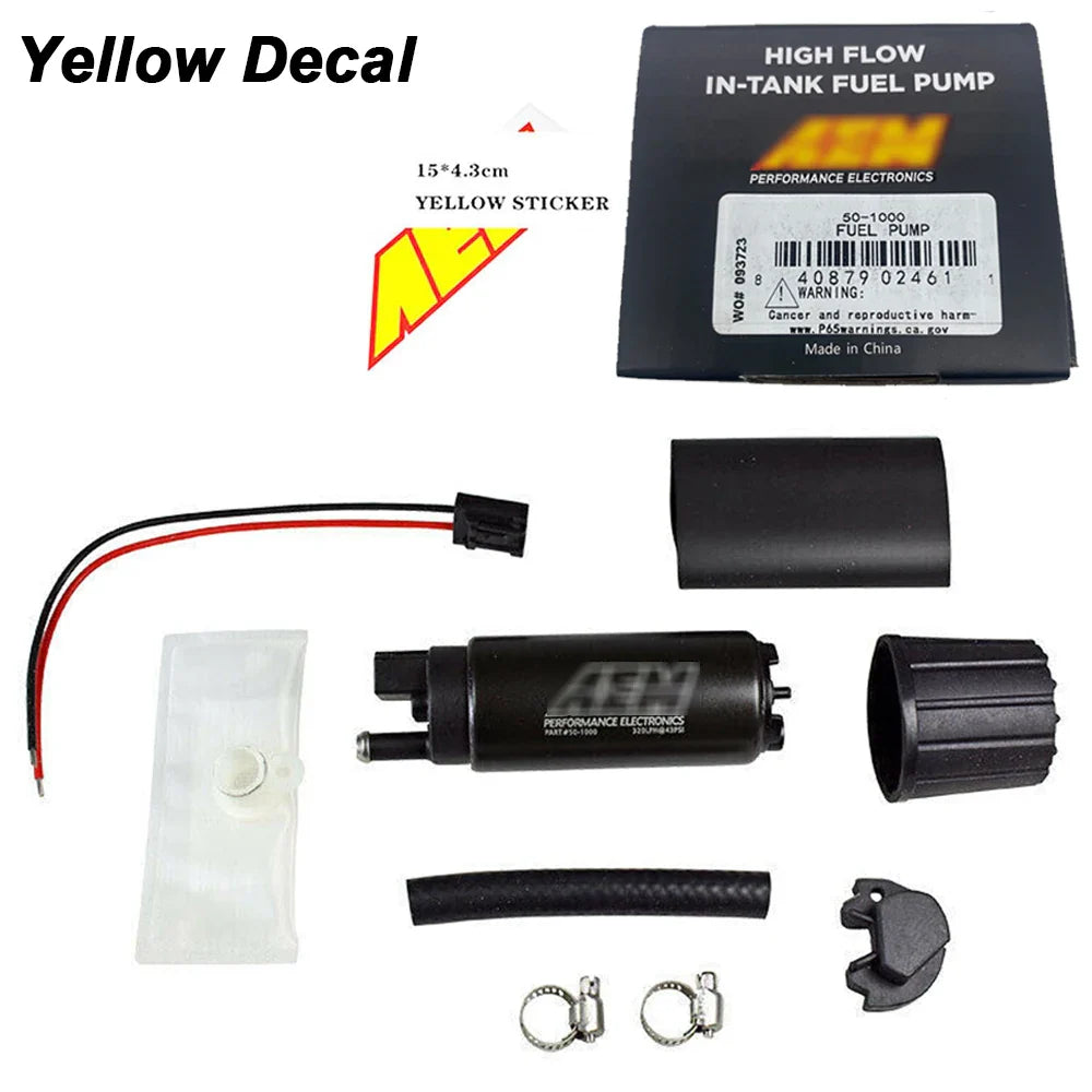 Universal AEM 50-1000 340LPH High Flow In-Tank EFI Fuel Pump – Strainer & Install Kit, Compatible with Walbro GSS342 50-1210