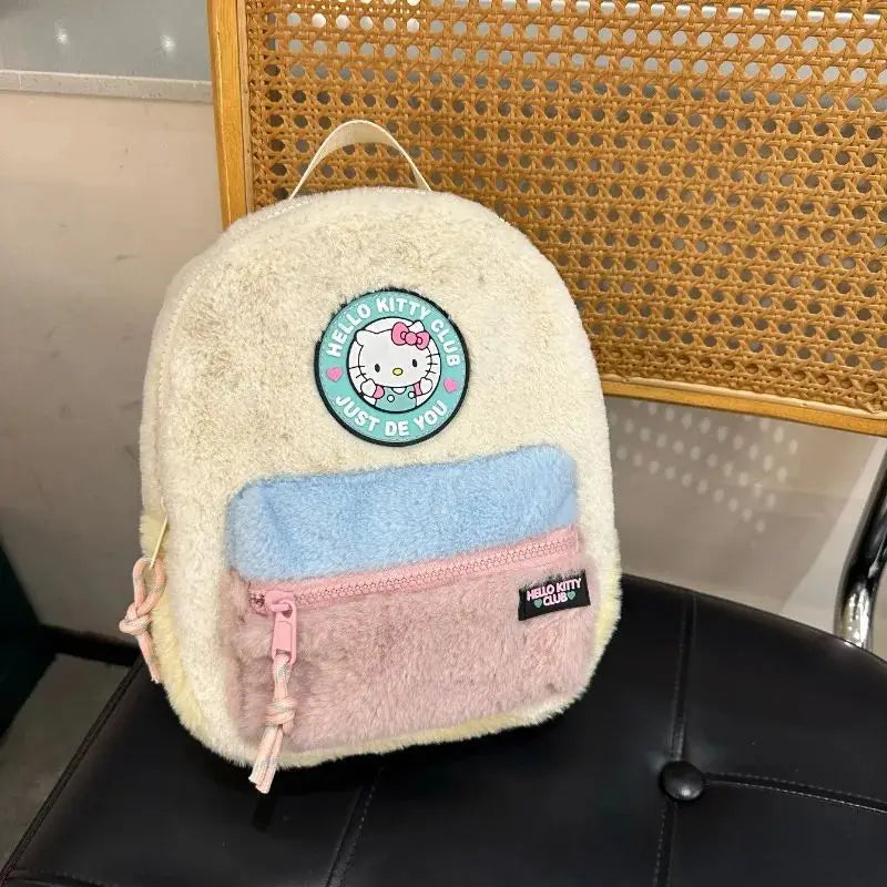 Disney Stitch Plush Autumn Backpack - Hello Kitty Cute Color-Block Bag for Kids, Perfect School Gift