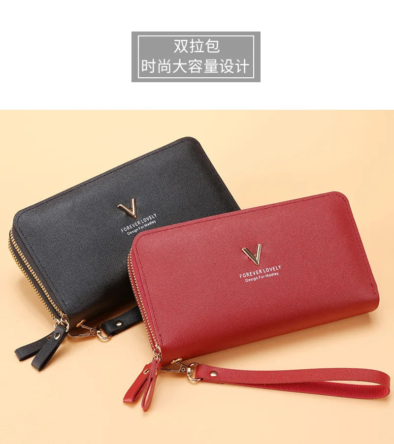 Long Women’s PU Leather Wallet – Double Zipper Tassel Clutch with Coin Purse & Card Holder