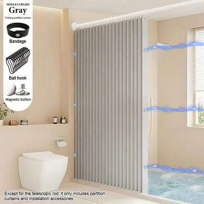 Foldable Magnetic Shower Curtain - Waterproof Bathroom Privacy Divider for Home, Apartment and Dorm