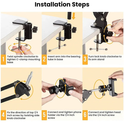 Flexible Arm Phone Tripod Stand for Table & Desktop | Foldable Overhead Mount for Live Video & Photography