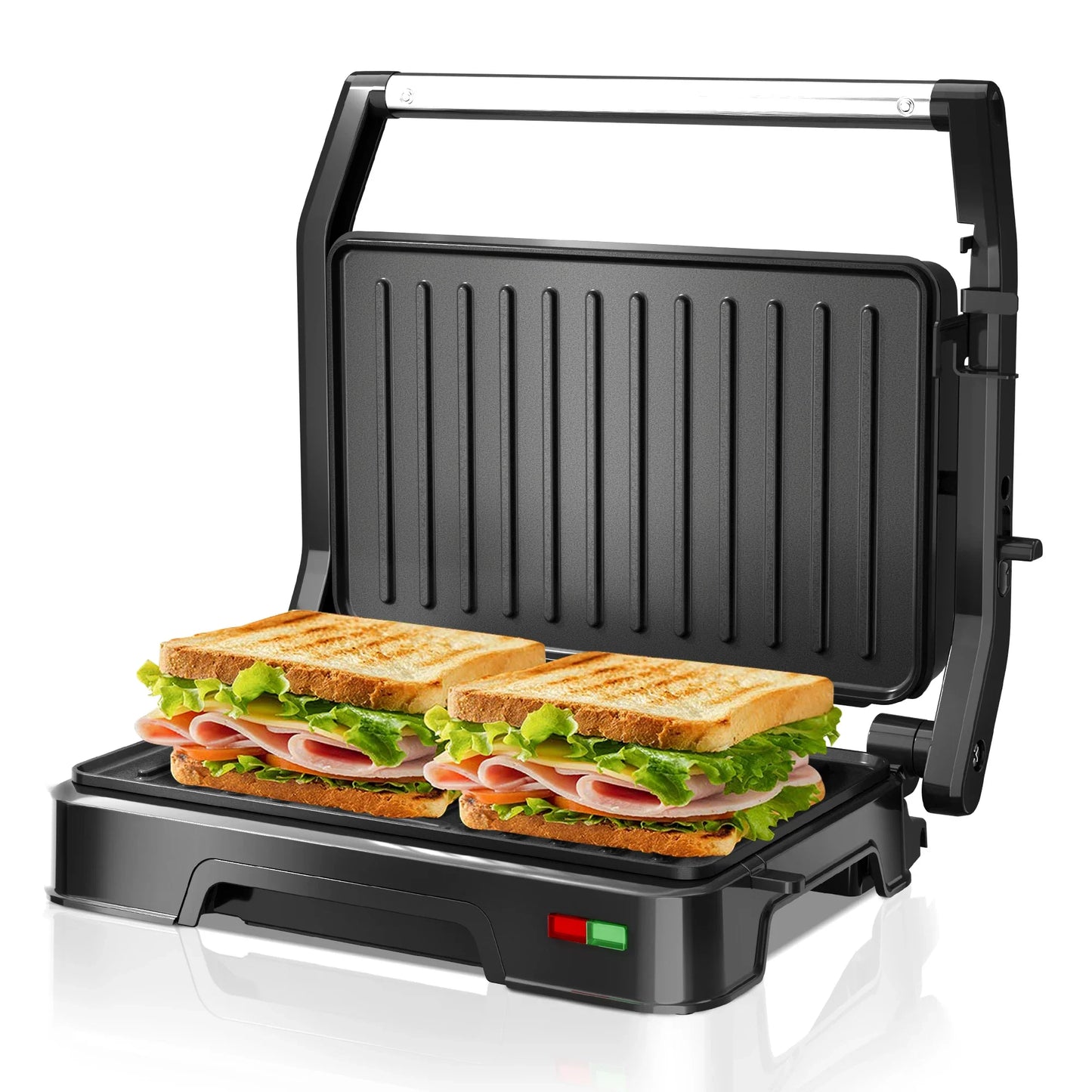 850W Panini Press Sandwich Maker – Non-Stick Grill with Indicator Light & Locking Lid