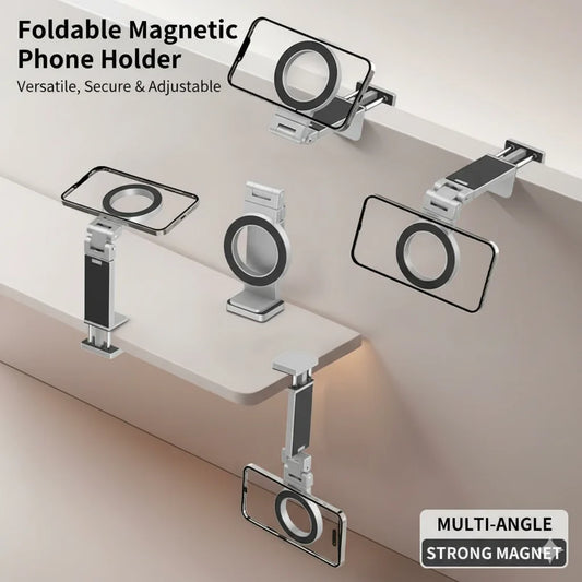 Universal Foldable Magnetic Phone Holder – Rotatable Travel Mount for Smartphones Airplane Car Desk