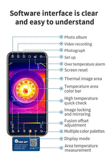 TOOLTOP T7Pro Android Thermal Imager – 256x192 Infrared Camera, -50~600℃, 12 Languages for Industrial Inspection