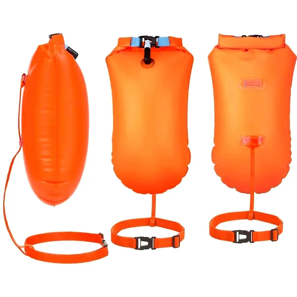 Inflatable Swimming Buoy Tow Float – Double Air Bag with Waist Belt, Dry Bag for Water Sports & Swimming Storage