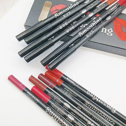 12-Color Waterproof Lip Liner Pen Set – Long-Lasting, Non-Stick, Easy Glide Lipstick Pencil for Makeup