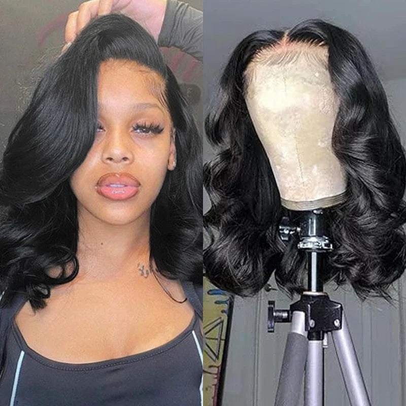 Body Wave Short Bob Wig – 180% Density 13x4 Lace Front 16 Inch Human Hair, Pre-Plucked with Baby Hair, 100% Brazilian Remy