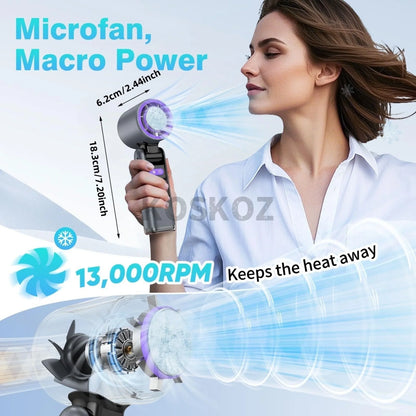 Portable Handheld Turbo Fan - 5-Speed High Velocity Rechargeable Mini Cooling Fan with Flashlight & 4000mAh Battery for Travel