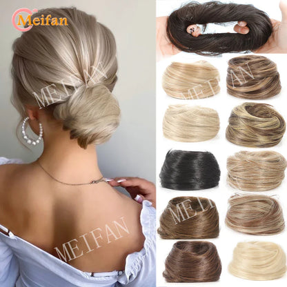 MEIFAN Synthetic Chignon Hair Bun – Elastic Rubber Band Clip-In Updo Ponytail Hair Extension for Women