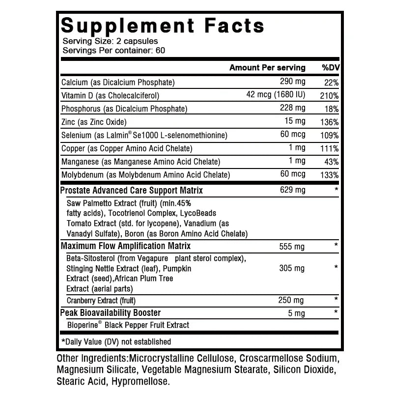 Prostate Support Supplement – Premium Formula with Saw Palmetto, Lycopene, Nettle & Cranberry, 120 Capsules