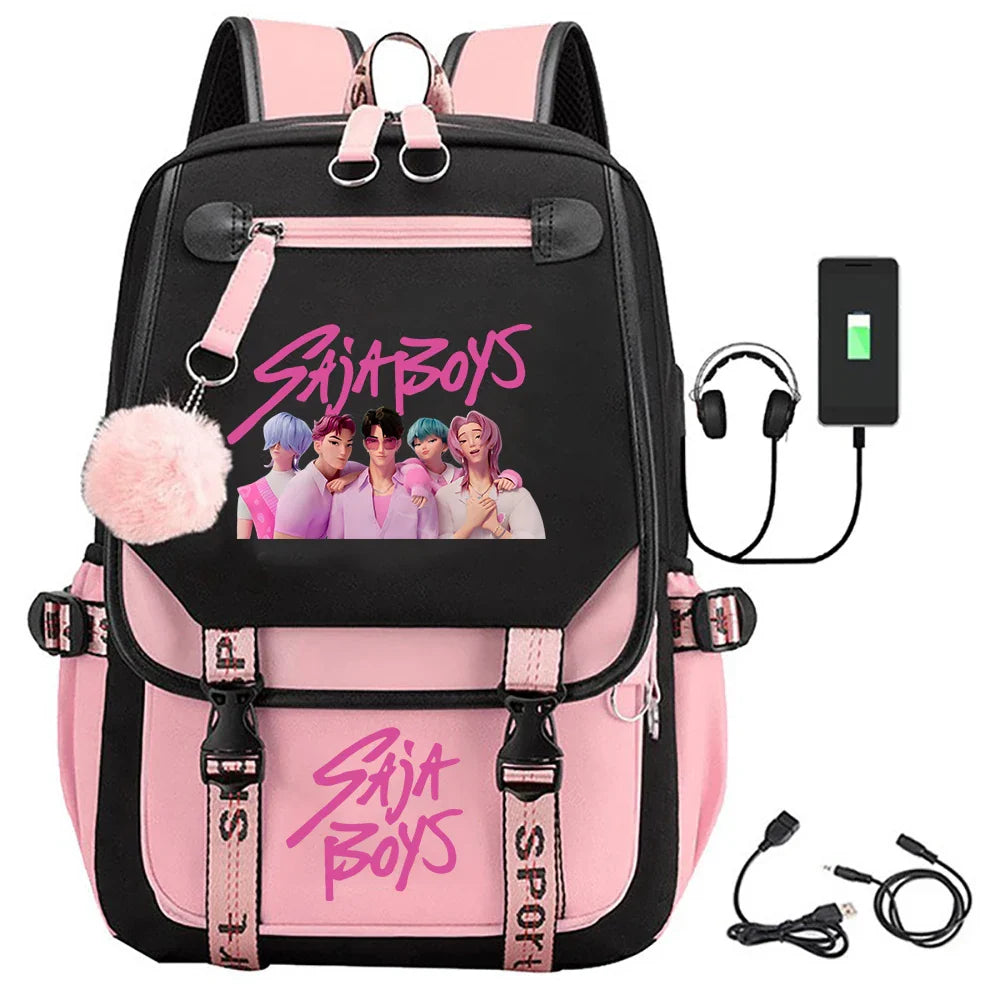 KPop Demon Hunters Saja Boys Backpack – Gothic Hip Hop School Bag for Teenagers
