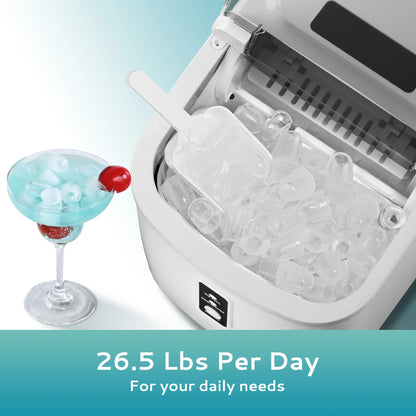 SIMZLIFE Portable Ice Maker Machine – 26.5lbs/Day, 9 Cubes in 6 Mins with Auto-Cleaning & Scoop