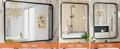 30x40" Large Rectangle Wall Vanity Mirror – Matte Metal Frame, Tempered Glass, Modern Living Room Decor