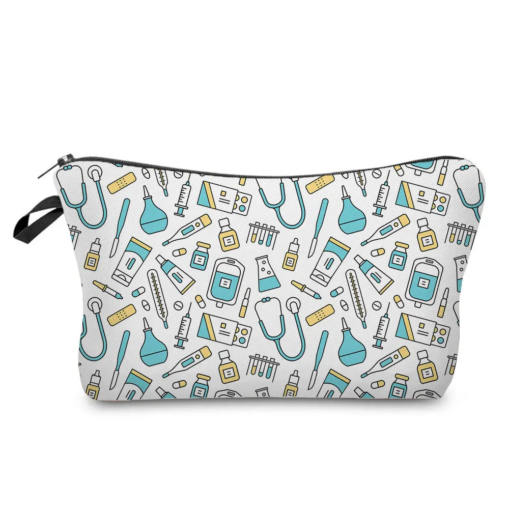Organizer Toiletry Kit - Cartoon Letter Print Cosmetic Bag for Nurses, Doctors, Travel Makeup Bag, Women's Pencil Case Gift